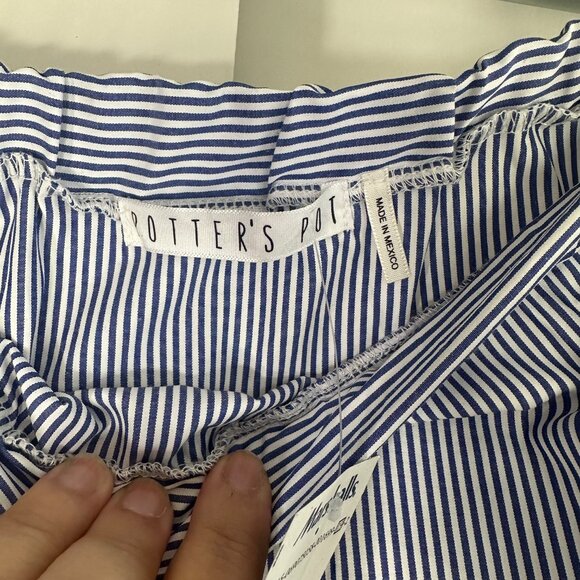 Navy & White Striped Off-Shoulder Swing Dress M - NWT - Picture 3 of 8